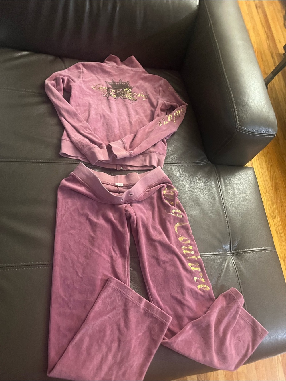Velour Lounge Set in Dusty Rose with Gold Script